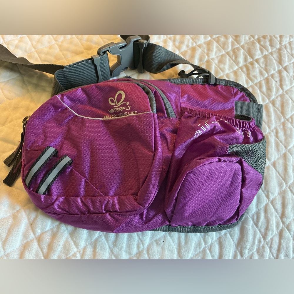 NWT WATERFLY purple Waist Bag Hiking Chest Pack Water Bottle Holder